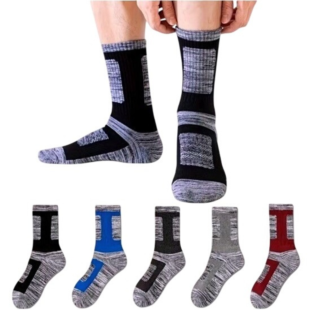 Durable High Quality Sport Crew Socks One Size Gray Multi Anti-Slip Elastic 5 PK